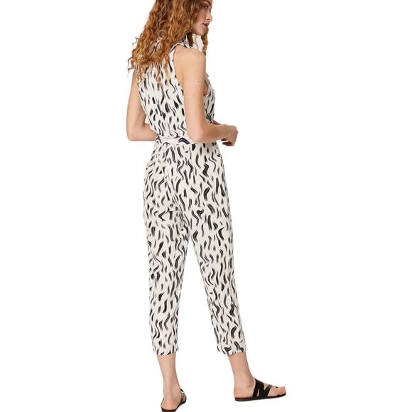 Joie Sleeveless Silk Toulouse Jumpsuit Size 2 Small Porcelain White Black - Picture 15 of 15